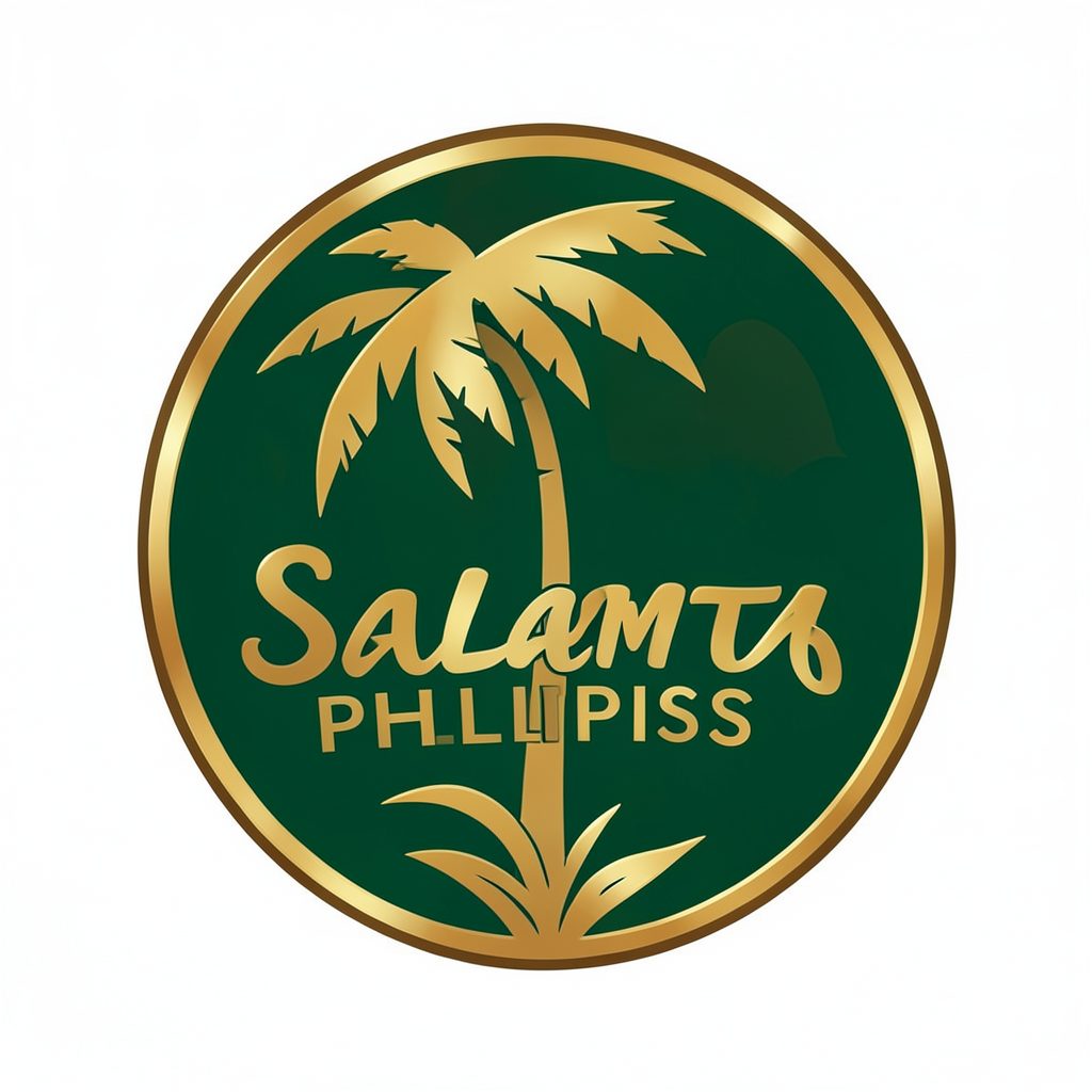 Salamat Philippines logo — a warm tropical emblem in deep green and gold tones